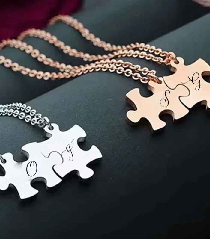 Custom Engraved Puzzle Couple Necklace